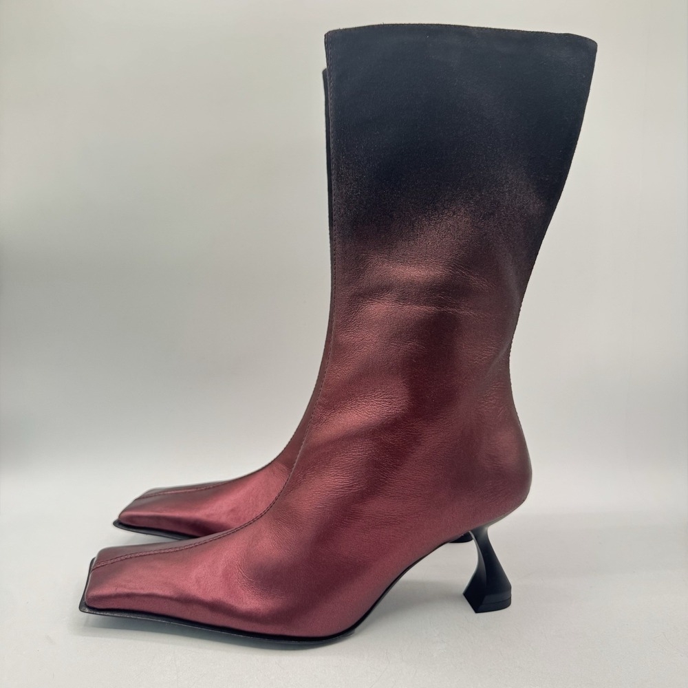 Miista Pearl Boots Women's Size 8.5 EU 39 Red Metallic Leather Black Suede Ombré - Picture 2 of 13